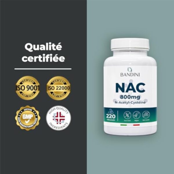Bandini® NAC 800 mg par capsule | 220 gélules pour +7 mois | N-acétyl-L-cystéine | Haute biodisponibilité et tolérance | Antioxydant Hautement dosé, Qualité supérieure, 100% Végétalien, sans Additifs – Image 7
