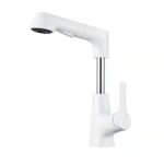 BiaoTeng Robinet Mitigeur Lavabo Avec Douchette Extractible Rotatif à 360° Élevé + Abaissé Laiton Massif Mitigeur Lavabo Salle De Bain Blanc