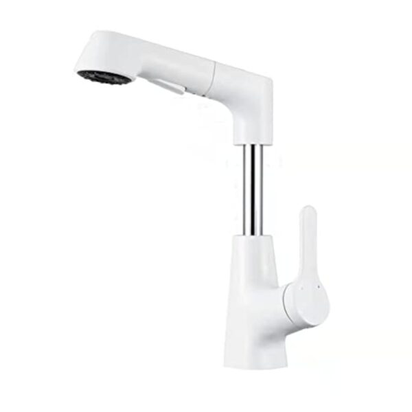 BiaoTeng Robinet Mitigeur Lavabo Avec Douchette Extractible Rotatif à 360° Élevé + Abaissé Laiton Massif Mitigeur Lavabo Salle De Bain Blanc