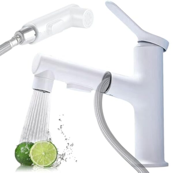Btstil Robinet de cuisine avec pulvérisateur extractible, mitigeur de lavabo avec 3 modes de jet, robinet d'évier de cuisine à poignée unique en acier inoxydable avec tuyaux standard (blanc) – Image 2