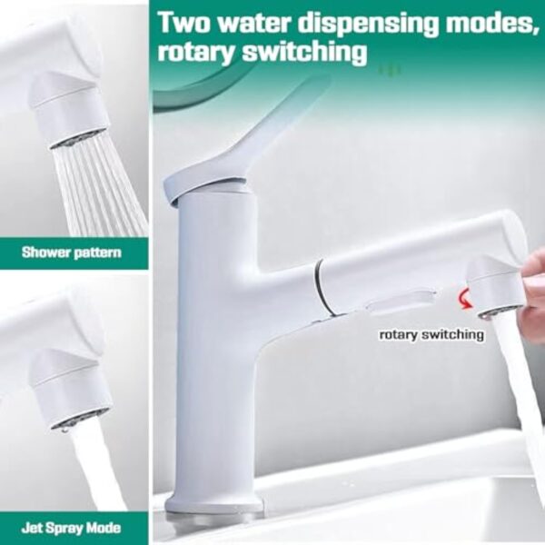 Btstil Robinet de cuisine avec pulvérisateur extractible, mitigeur de lavabo avec 3 modes de jet, robinet d'évier de cuisine à poignée unique en acier inoxydable avec tuyaux standard (blanc) – Image 6