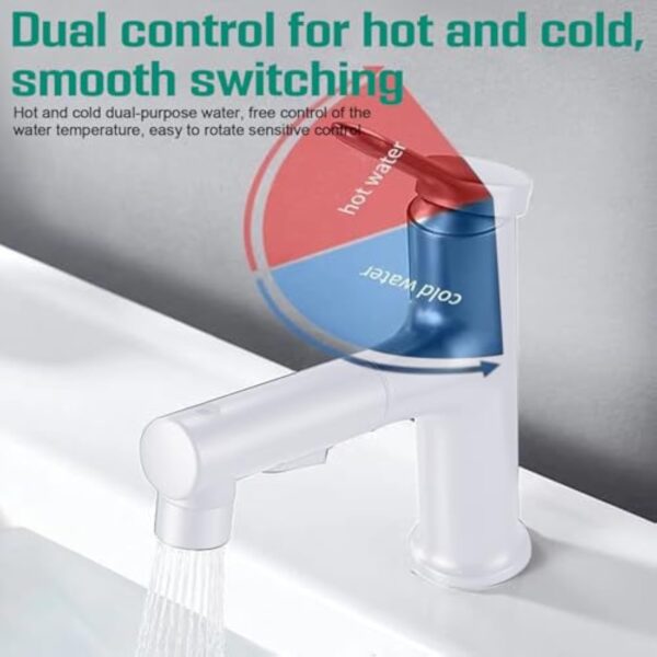 Btstil Robinet de cuisine avec pulvérisateur extractible, mitigeur de lavabo avec 3 modes de jet, robinet d'évier de cuisine à poignée unique en acier inoxydable avec tuyaux standard (blanc) – Image 7