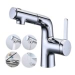 BuntHaus Robinet Salle Bain avec Douchette Extractible 2 Types jet d'eau, Robinet Lavabo avec Douchette Supérieure pour se brosser les dents et se laver le visage, Robinet Mélangeur Chromé, Argent