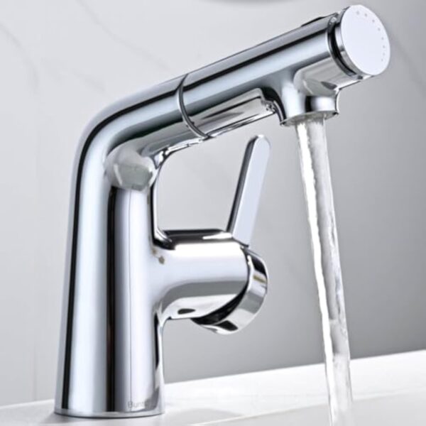 BuntHaus Robinet Salle Bain avec Douchette Extractible 2 Types jet d'eau, Robinet Lavabo avec Douchette Supérieure pour se brosser les dents et se laver le visage, Robinet Mélangeur Chromé, Argent – Image 3