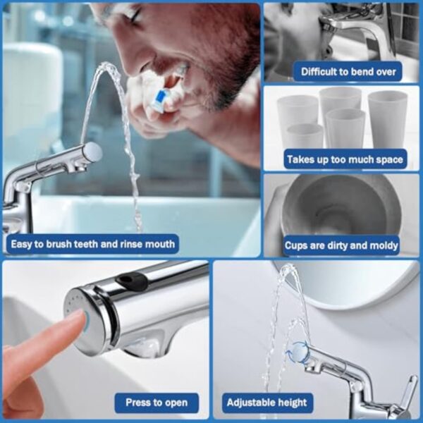 BuntHaus Robinet Salle Bain avec Douchette Extractible 2 Types jet d'eau, Robinet Lavabo avec Douchette Supérieure pour se brosser les dents et se laver le visage, Robinet Mélangeur Chromé, Argent – Image 4