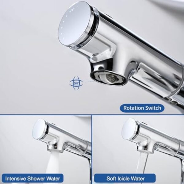 BuntHaus Robinet Salle Bain avec Douchette Extractible 2 Types jet d'eau, Robinet Lavabo avec Douchette Supérieure pour se brosser les dents et se laver le visage, Robinet Mélangeur Chromé, Argent – Image 7