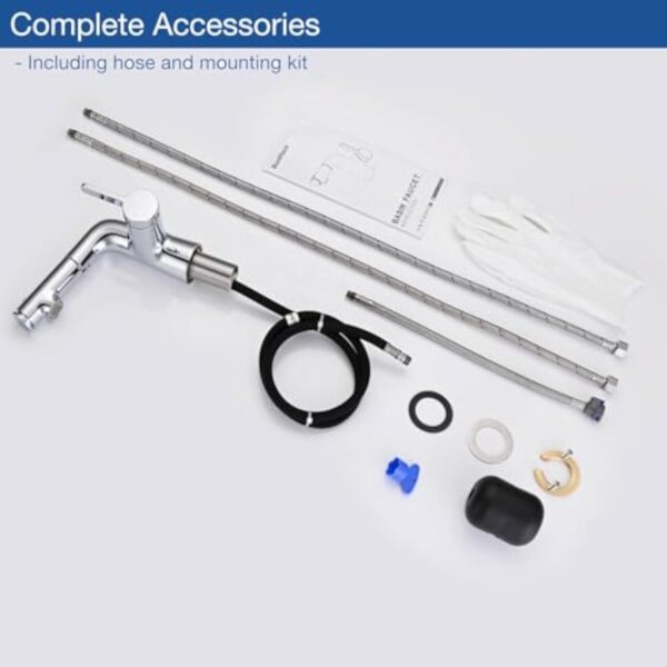 BuntHaus Robinet Salle Bain avec Douchette Extractible 2 Types jet d'eau, Robinet Lavabo avec Douchette Supérieure pour se brosser les dents et se laver le visage, Robinet Mélangeur Chromé, Argent – Image 10