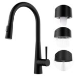 CECIPA Robinet Cuisine Noir Douchette, Mitigeur Cuisine avec Douchette Extractible offrant 3 Modes de Pulvérisation, Mitigeur Evier Noir Pivotant à 360°, Robinetterie de Cuisine en Acier Inox