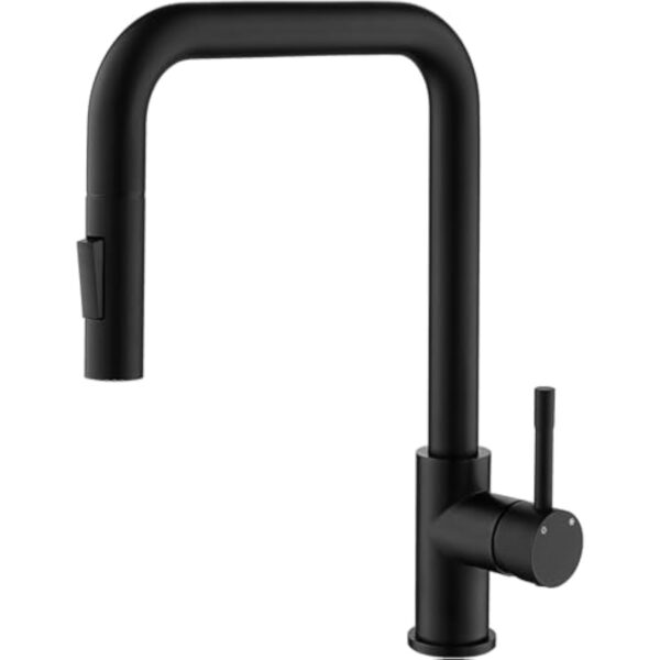 CECIPA Robinet Cuisine Noir Douchette, Mitigeur Cuisine avec Douchette Extractible 2 Jets, Robinet de Cuisine en Acier Inoxydable Rotatif à 360°, Mitigeur d'Evier Noir