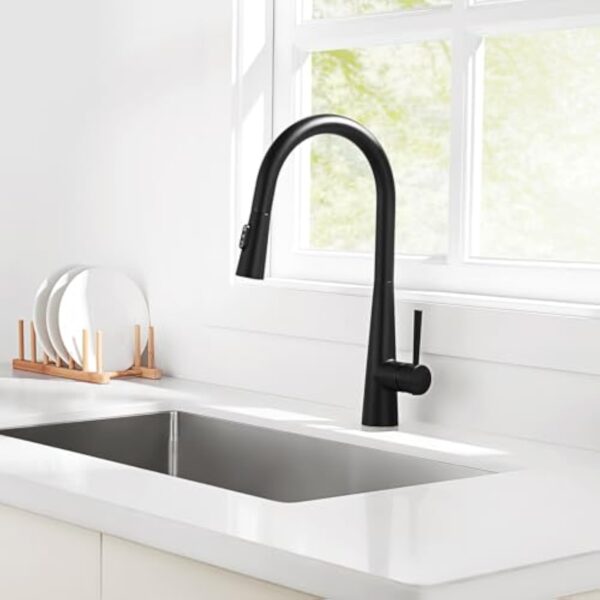 CECIPA Robinet Cuisine Noir Douchette, Mitigeur Cuisine avec Douchette Extractible offrant 3 Modes de Pulvérisation, Mitigeur Evier Noir Pivotant à 360°, Robinetterie de Cuisine en Acier Inox – Image 3