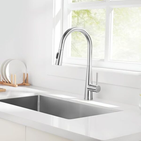 CECIPA Robinet Cuisine Douchette, Mitigeur Cuisine avec Douchette Extractible offrant 3 Modes de Pulvérisation, Mitigeur Evier Cuisine Pivotant à 360°, Robinetterie de Cuisine en Acier Inoxydable – Image 3