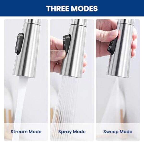 CECIPA Robinet Cuisine Douchette, Mitigeur Cuisine avec Douchette Extractible offrant 3 Modes de Pulvérisation, Mitigeur Evier Cuisine Pivotant à 360°, Robinetterie de Cuisine en Acier Inoxydable – Image 6