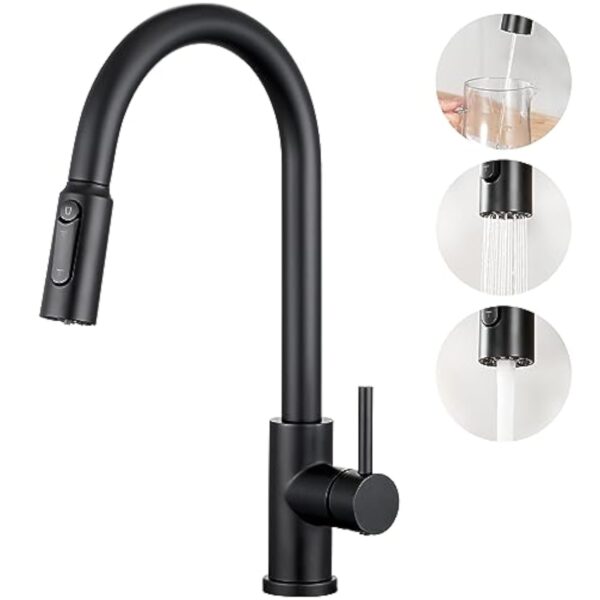 CREA Robinet Cuisine 3 Voies avec Douchette Extractible, Mitigeur 3 Voies Cuisine Pivotant à 360°, Robinetterie Cuisine Eau Potable, Robinet Évier de Cuisine avec Sortie Eau Filtrée,Or