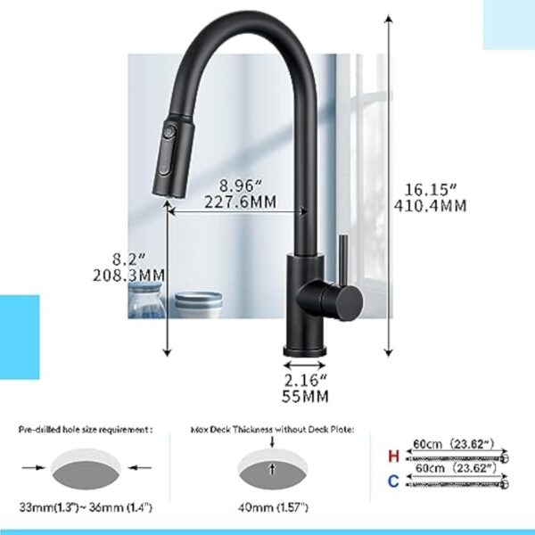 CREA Robinet Cuisine 3 Voies avec Douchette Extractible, Mitigeur 3 Voies Cuisine Pivotant à 360°, Robinetterie Cuisine Eau Potable, Robinet Évier de Cuisine avec Sortie Eau Filtrée,Or – Image 3