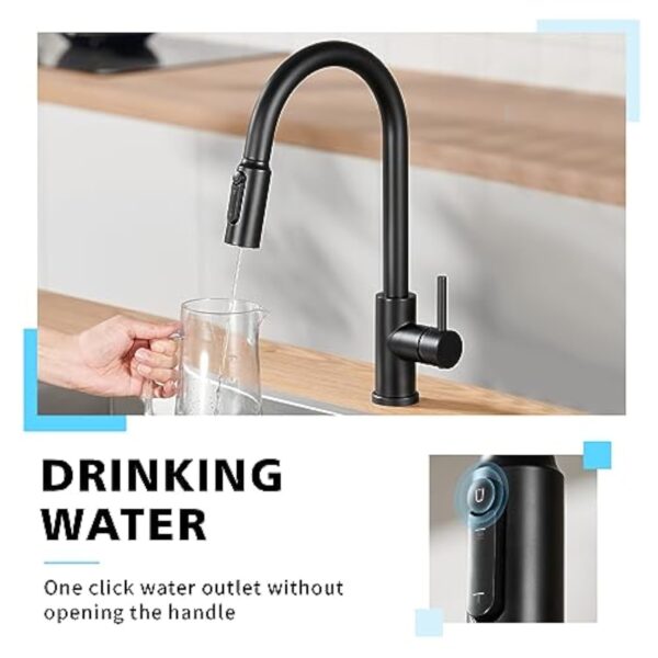 CREA Robinet Cuisine 3 Voies avec Douchette Extractible, Mitigeur 3 Voies Cuisine Pivotant à 360°, Robinetterie Cuisine Eau Potable, Robinet Évier de Cuisine avec Sortie Eau Filtrée,Or – Image 4