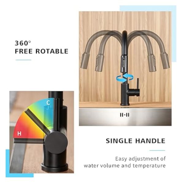 CREA Robinet Cuisine 3 Voies avec Douchette Extractible, Mitigeur 3 Voies Cuisine Pivotant à 360°, Robinetterie Cuisine Eau Potable, Robinet Évier de Cuisine avec Sortie Eau Filtrée,Or – Image 7