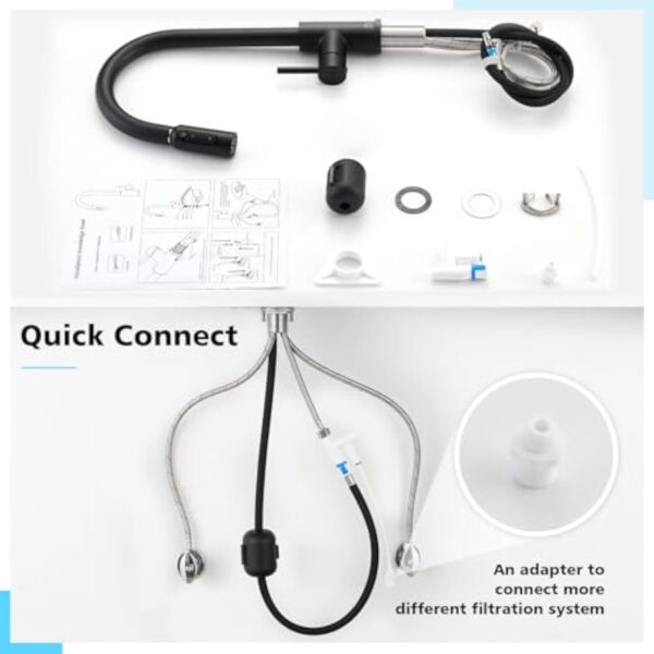 CREA Robinet Cuisine 3 Voies avec Douchette Extractible, Mitigeur 3 Voies Cuisine Pivotant à 360°, Robinetterie Cuisine Eau Potable, Robinet Évier de Cuisine avec Sortie Eau Filtrée,Or – Image 8