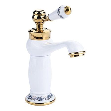Céramique Antique en Laiton Robinet De La Salle De Bains Évier Robinet Bleu Et Blanc en Porcelaine À Long Cou Vintage Robinet De Lavabo Mitigeur Cuisine Robinet d'eau Froide Robinet(Blanc)