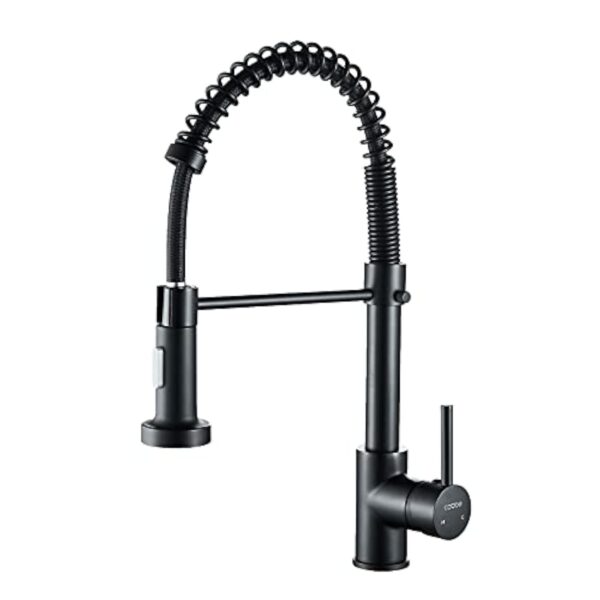 Cobbe KC05T023 Robinet de cuisine à col de cygne avec douchette extractible, robinet mitigeur à poignée unique en acier inoxydable (noir) – Image 2