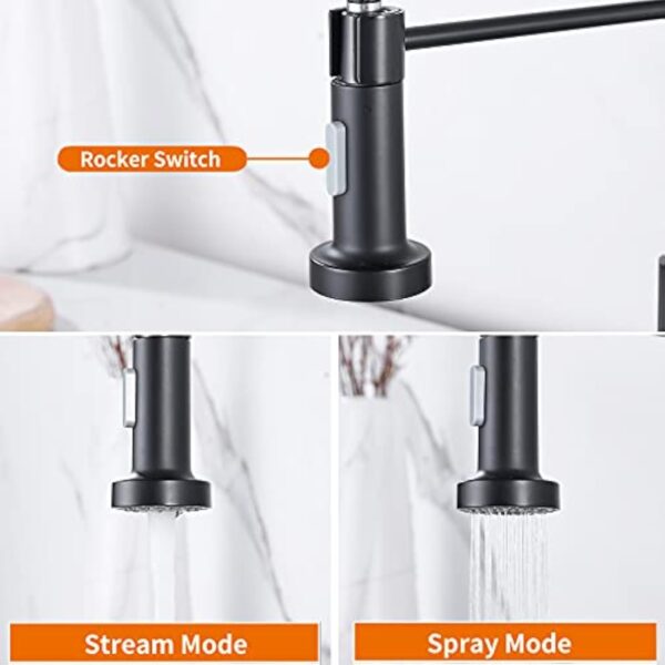 Cobbe KC05T023 Robinet de cuisine à col de cygne avec douchette extractible, robinet mitigeur à poignée unique en acier inoxydable (noir) – Image 5