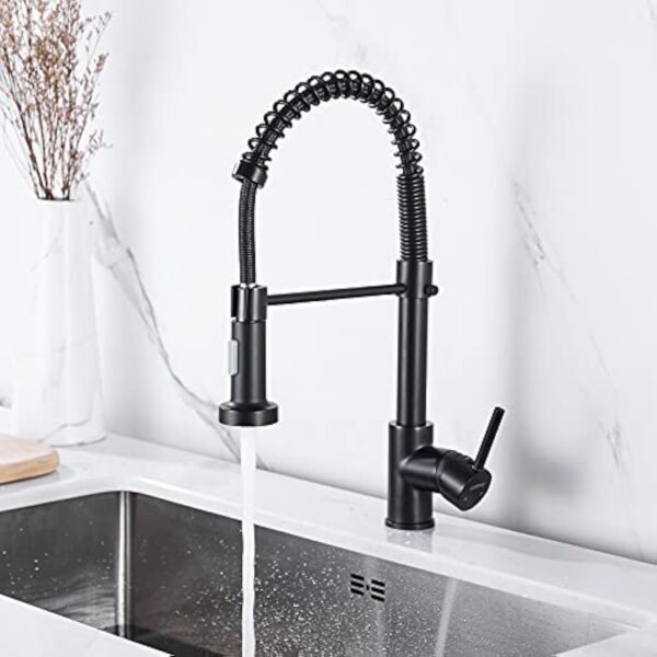Cobbe KC05T023 Robinet de cuisine à col de cygne avec douchette extractible, robinet mitigeur à poignée unique en acier inoxydable (noir) – Image 6