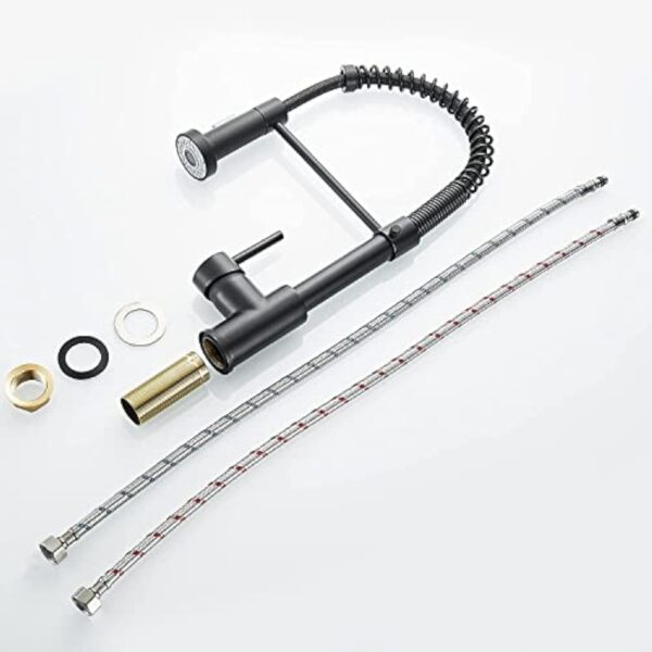 Cobbe KC05T023 Robinet de cuisine à col de cygne avec douchette extractible, robinet mitigeur à poignée unique en acier inoxydable (noir) – Image 7