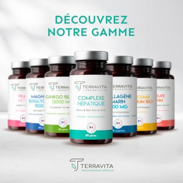 Complexe Hépatique | Glutathion + NAC + Chlorelle + Bétaïne | 4 Actifs Detox pour Protection et Régénération du Foie | Élimination des Toxines | 60 Gélules Vegan | Made in France | Terravita – Image 7