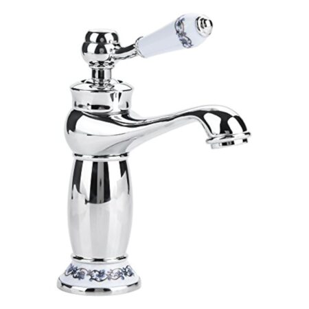 Cramique Antique en Laiton Robinet Salle De Bains vier Robinet Bleu Et Blanc en Porcelaine Long Cou Vintage Robinet De Lavabo Mitigeur Cuisine Robinet d'eau Froide/Chaude De Robinet(Chrom)