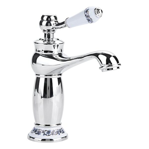 Cramique Antique en Laiton Robinet Salle De Bains vier Robinet Bleu Et Blanc en Porcelaine Long Cou Vintage Robinet De Lavabo Mitigeur Cuisine Robinet d'eau Froide/Chaude De Robinet(Chrom) – Image 2