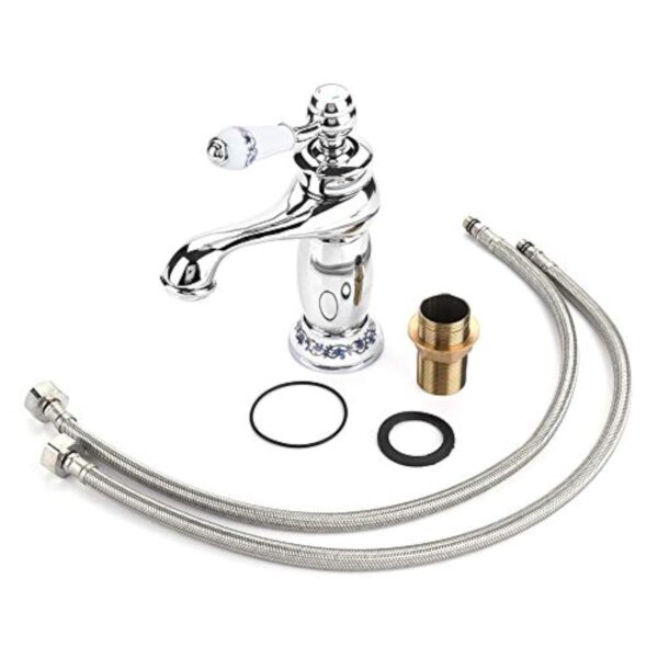 Cramique Antique en Laiton Robinet Salle De Bains vier Robinet Bleu Et Blanc en Porcelaine Long Cou Vintage Robinet De Lavabo Mitigeur Cuisine Robinet d'eau Froide/Chaude De Robinet(Chrom) – Image 3
