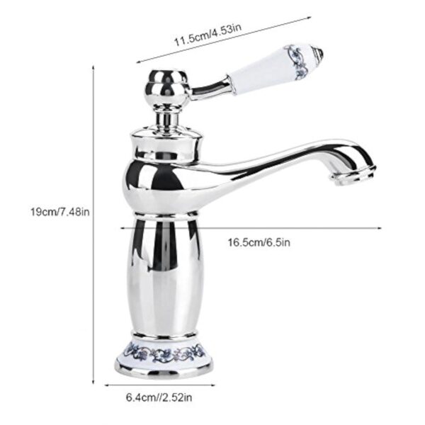 Cramique Antique en Laiton Robinet Salle De Bains vier Robinet Bleu Et Blanc en Porcelaine Long Cou Vintage Robinet De Lavabo Mitigeur Cuisine Robinet d'eau Froide/Chaude De Robinet(Chrom) – Image 5