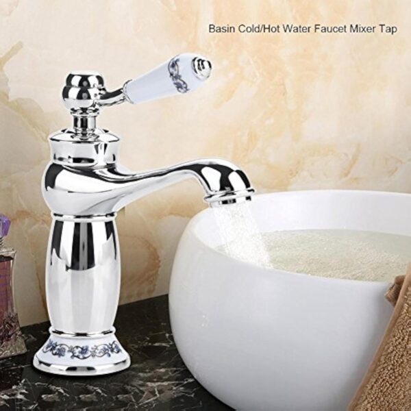 Cramique Antique en Laiton Robinet Salle De Bains vier Robinet Bleu Et Blanc en Porcelaine Long Cou Vintage Robinet De Lavabo Mitigeur Cuisine Robinet d'eau Froide/Chaude De Robinet(Chrom) – Image 7