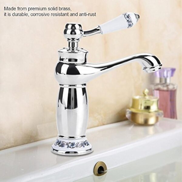 Cramique Antique en Laiton Robinet Salle De Bains vier Robinet Bleu Et Blanc en Porcelaine Long Cou Vintage Robinet De Lavabo Mitigeur Cuisine Robinet d'eau Froide/Chaude De Robinet(Chrom) – Image 8