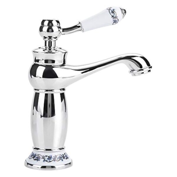 Cramique Antique en Laiton Robinet Salle De Bains vier Robinet Bleu Et Blanc en Porcelaine Long Cou Vintage Robinet De Lavabo Mitigeur Cuisine Robinet d'eau Froide/Chaude De Robinet(Chrom) – Image 9