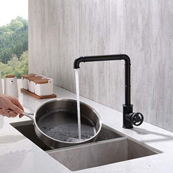 Cuisine Évier Robinet Vintage Steampunk industriel Style, Noir laiton Rétro Robinet, évier Mitigeur bec haut, 1 Manette Robinetterie, pour Salle de Bain et Cuisine – Image 3
