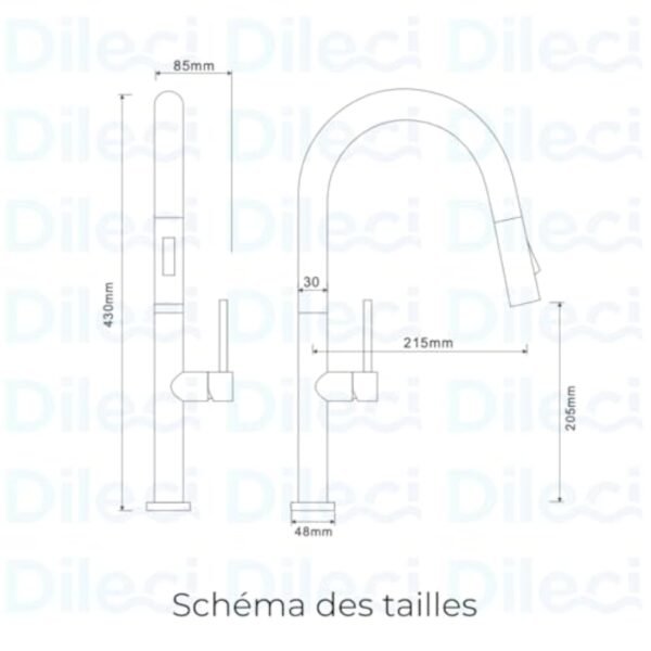DILECI - Robinet de Cuisine avec Douchette Extractible – Mitigeur Bec Haut Pivotant 360° Noir Mat – Design Moderne Résistant à la Corrosion – Installation Facile et Fonctionnalité Optimale – Image 3