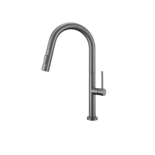 DILECI - Robinet de Cuisine avec Douchette Extractible – Mitigeur Bec Haut Pivotant 360° en Finition Gris Métallique - Jets Laminaire et Pluie – Installation Facile et Fonctionnalité Optimale – Image 4