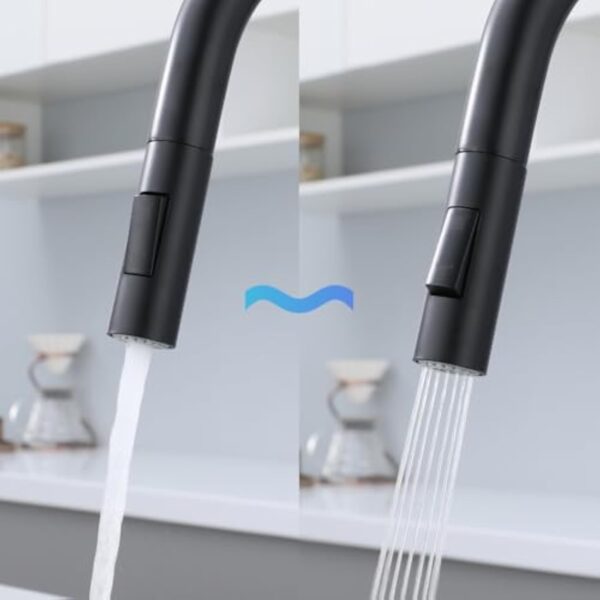 DILECI - Robinet de Cuisine avec Douchette Extractible – Mitigeur Bec Haut Pivotant 360° Noir Mat – Design Moderne Résistant à la Corrosion – Installation Facile et Fonctionnalité Optimale – Image 6