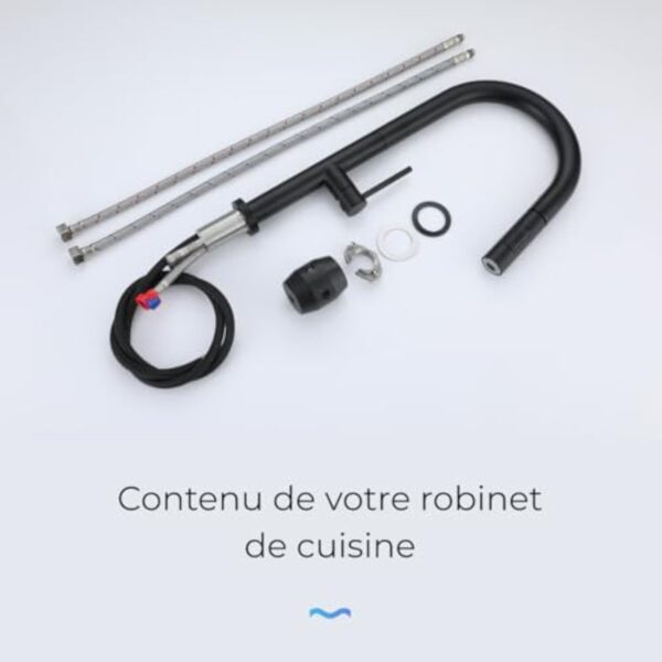 DILECI - Robinet de Cuisine avec Douchette Extractible – Mitigeur Bec Haut Pivotant 360° Noir Mat – Design Moderne Résistant à la Corrosion – Installation Facile et Fonctionnalité Optimale – Image 7