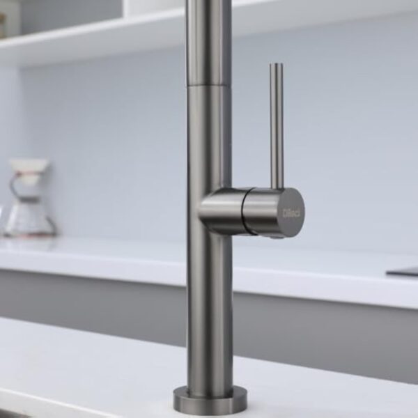 DILECI - Robinet de Cuisine avec Douchette Extractible – Mitigeur Bec Haut Pivotant 360° en Finition Gris Métallique - Jets Laminaire et Pluie – Installation Facile et Fonctionnalité Optimale – Image 8