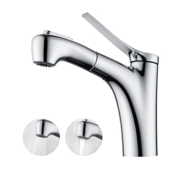 Decaura Robinet Salle de Bain Extractible avec 2 Mode D’écoulement D'eau Douchette Mitigeur Lavabo Monocommande - Chromé