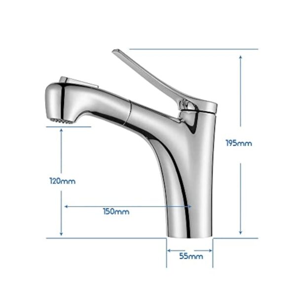 Decaura Robinet Salle de Bain Extractible avec 2 Mode D’écoulement D'eau Douchette Mitigeur Lavabo Monocommande - Chromé – Image 3