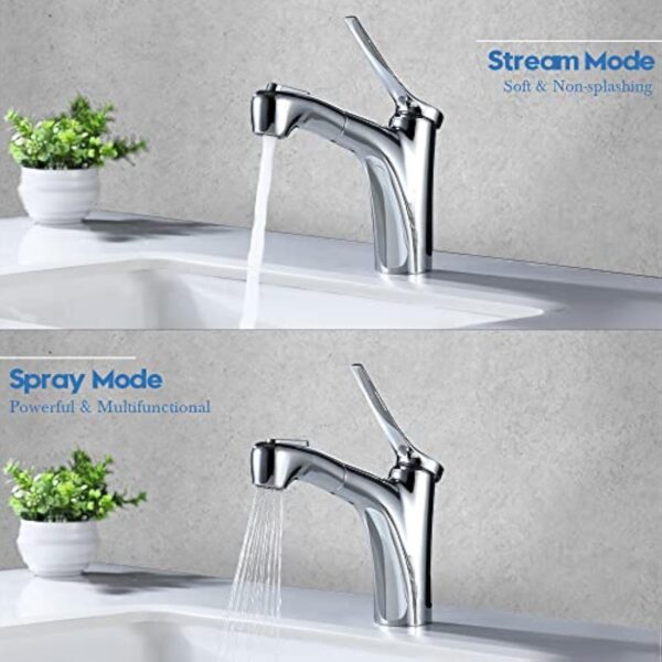 Decaura Robinet Salle de Bain Extractible avec 2 Mode D’écoulement D'eau Douchette Mitigeur Lavabo Monocommande - Chromé – Image 5
