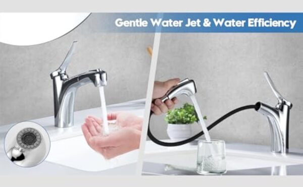 Decaura Robinet Salle de Bain Extractible avec 2 Mode D’écoulement D'eau Douchette Mitigeur Lavabo Monocommande - Chromé – Image 8