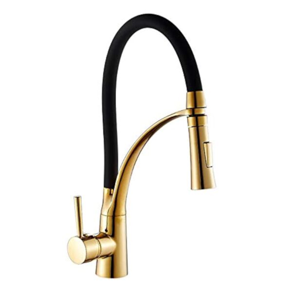 FHMING Robinet de cuisine extensible doré et noir avec douchette extractible - Mitigeur monocommande pivotant à 360° en laiton