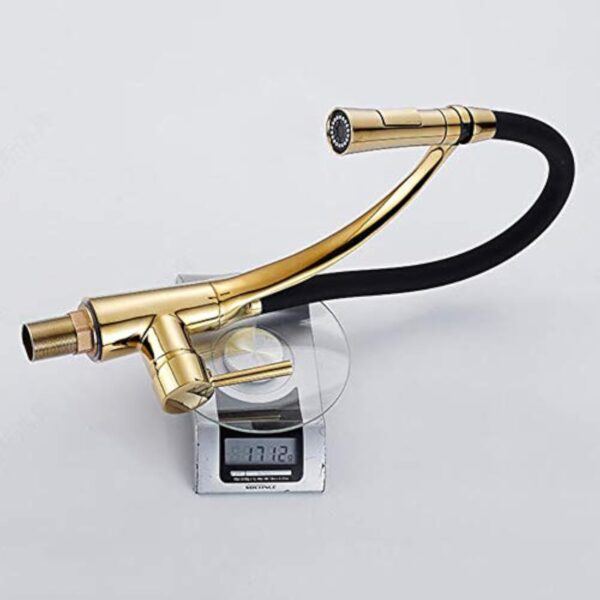 FHMING Robinet de cuisine extensible doré et noir avec douchette extractible - Mitigeur monocommande pivotant à 360° en laiton – Image 8