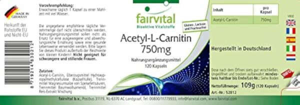 Fairvital | Acétyl-L-Carnitine 750mg - Fortement dosé - VEGAN - 120 gélules – Image 3