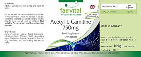 Fairvital | Acétyl-L-Carnitine 750mg - Fortement dosé - VEGAN - 120 gélules – Image 4