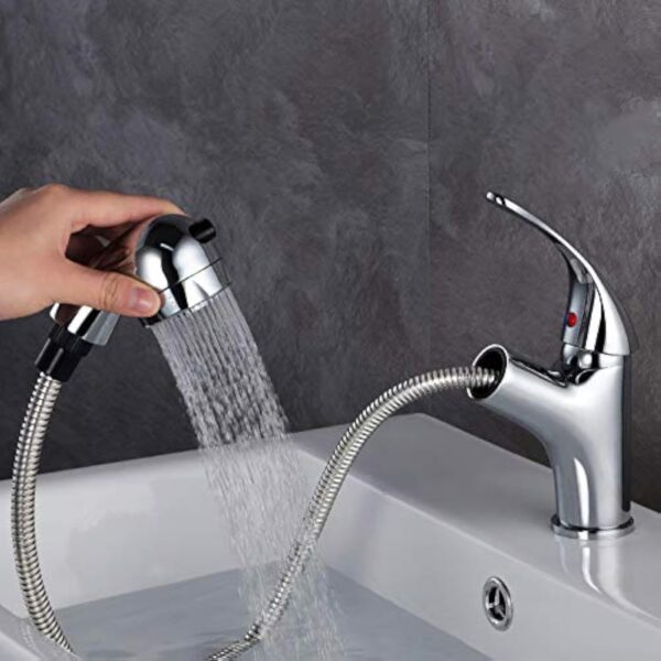 GAVAER Robinet Salle de Bain avec Douchette Extractible et Deux Modes D’écoulement D'eau, pour Salle Bain Lavabo ou Lavabo, Chaude et Froide Réglable Mitigeur Lavabo,Chromé – Image 2