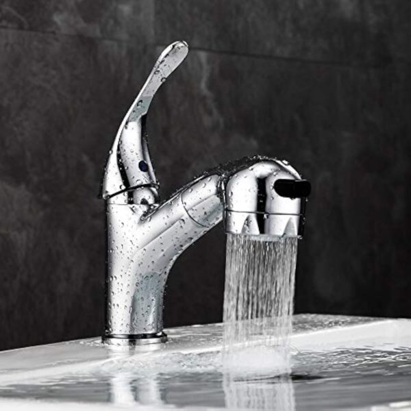 GAVAER Robinet Salle de Bain avec Douchette Extractible et Deux Modes D’écoulement D'eau, pour Salle Bain Lavabo ou Lavabo, Chaude et Froide Réglable Mitigeur Lavabo,Chromé – Image 3